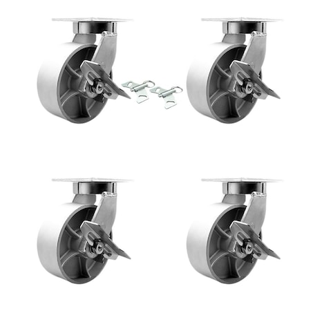 Service Caster 8'' Extra Heavy Duty Semi Steel Cast Iron Caster Set 4 Brakes 2 Swivel Locks, 4PK CRAN-SCC-KP92S830-SSR-SLB-BSL-2-SLB2